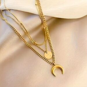 18 KT Gold Over Titanium Necklace with Crescent Pendant